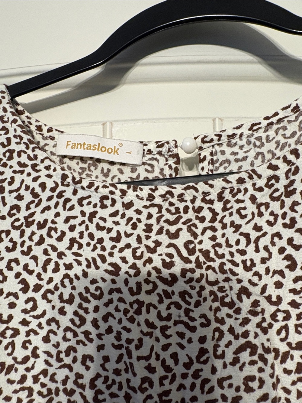 Brown and Cream Leopard Print Midi Dress with Short Sleeves - Picture 3 of 6